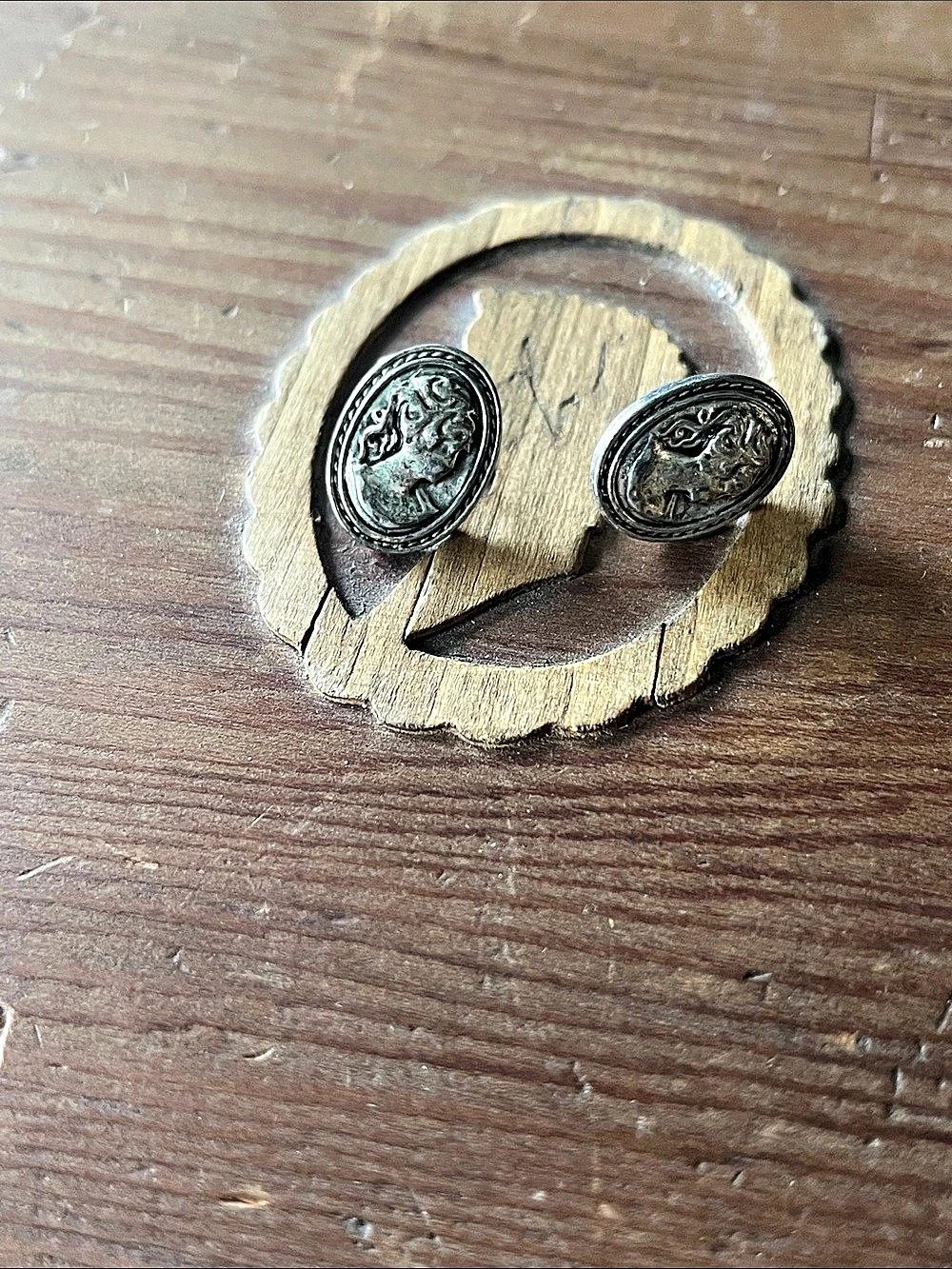 Vintage Cameo Earrings Silver-Tone Portrait Earrings